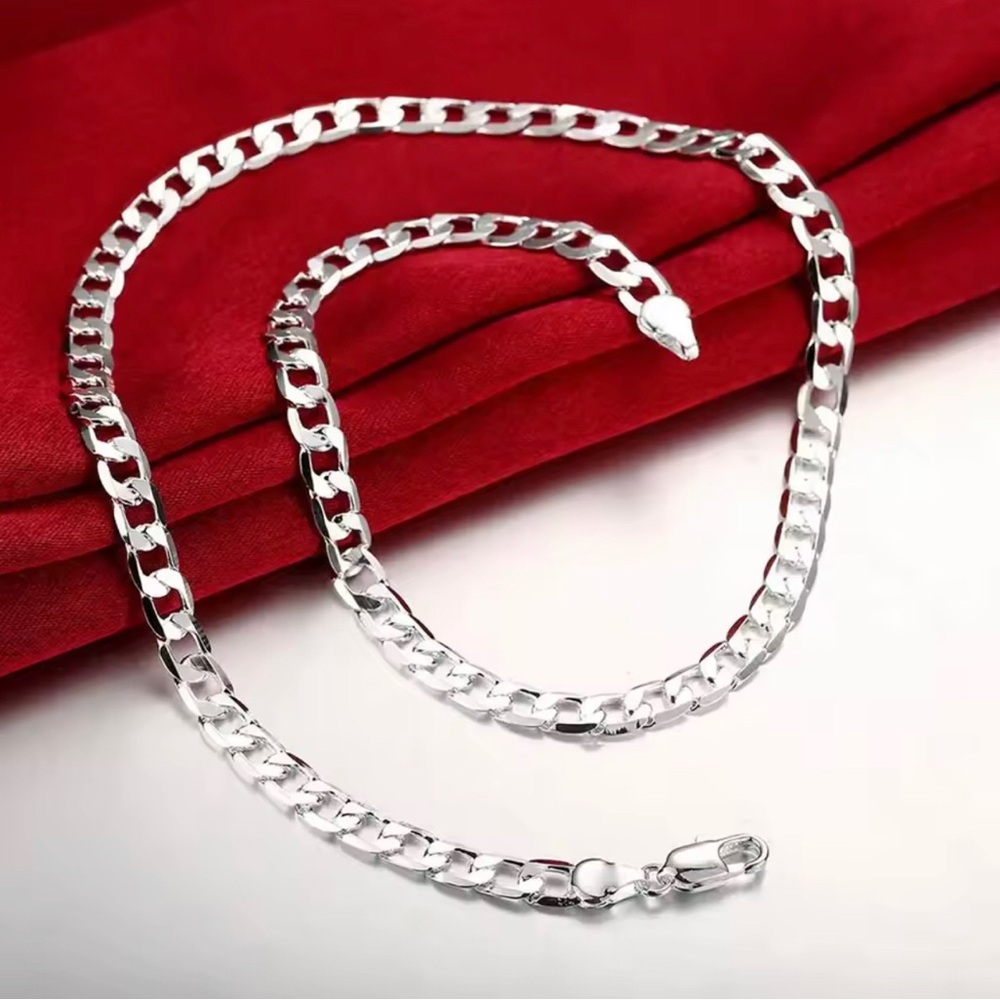 24” Sterling Silver Figaro Chain Necklace and 8” Bracelet Set